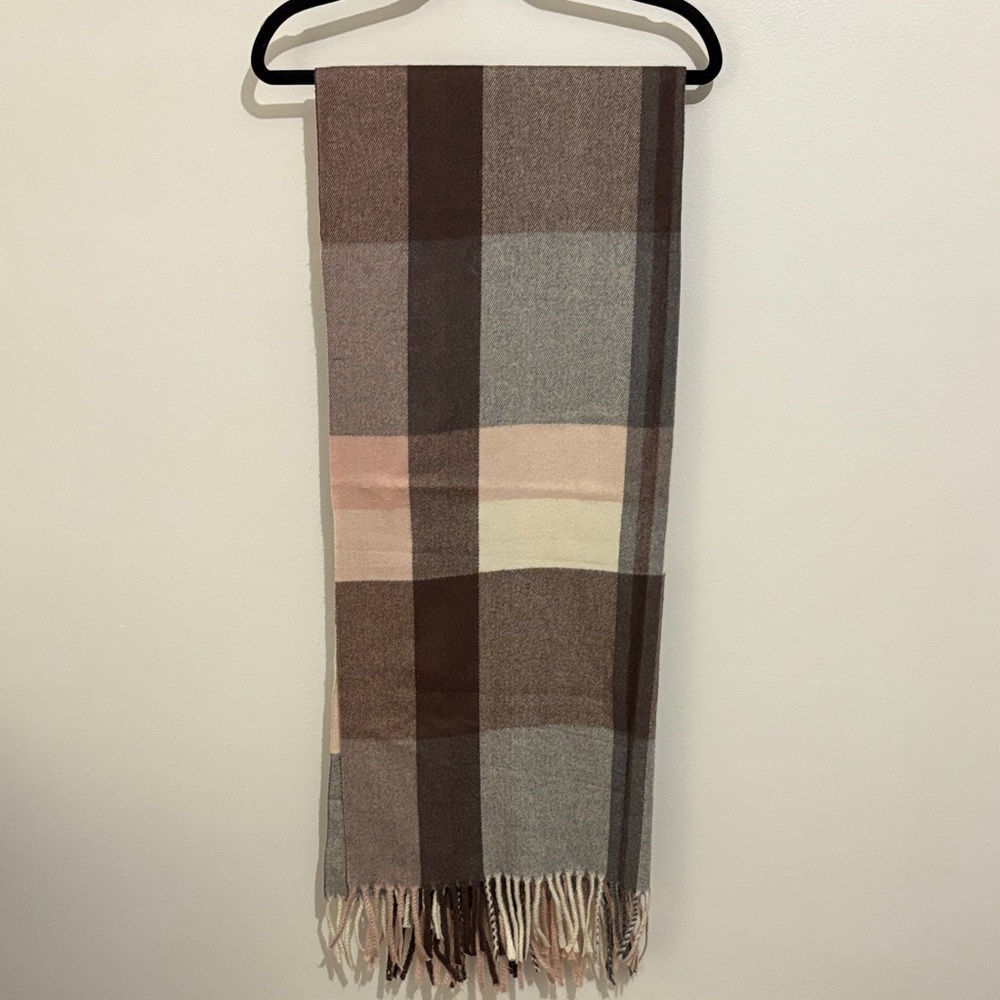 Oversized Plaid Scarf with Fringe